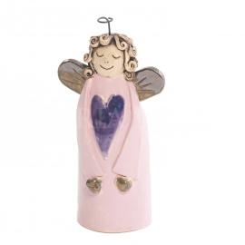 Ceramic angel with heart - pink