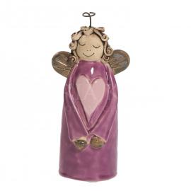 Ceramic angel with heart - violet