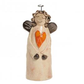 Ceramic angel with heart - cream