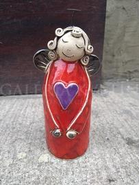 Ceramic angel with heart - red