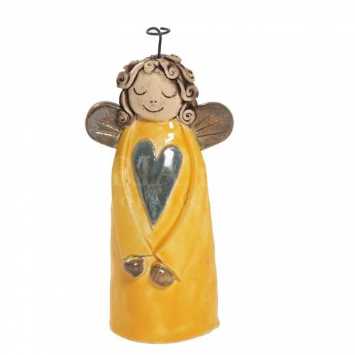 Ceramic angel with heart - yellow