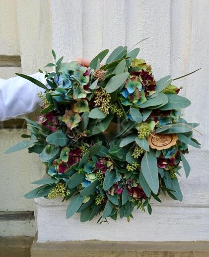 Exclusive wreath from Eucalypthus and Hydrangea