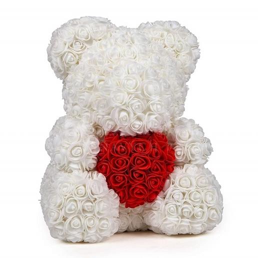 Rose Teddy Bear - white/red