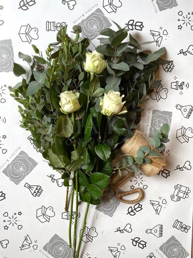 Eucalyptus + white roses